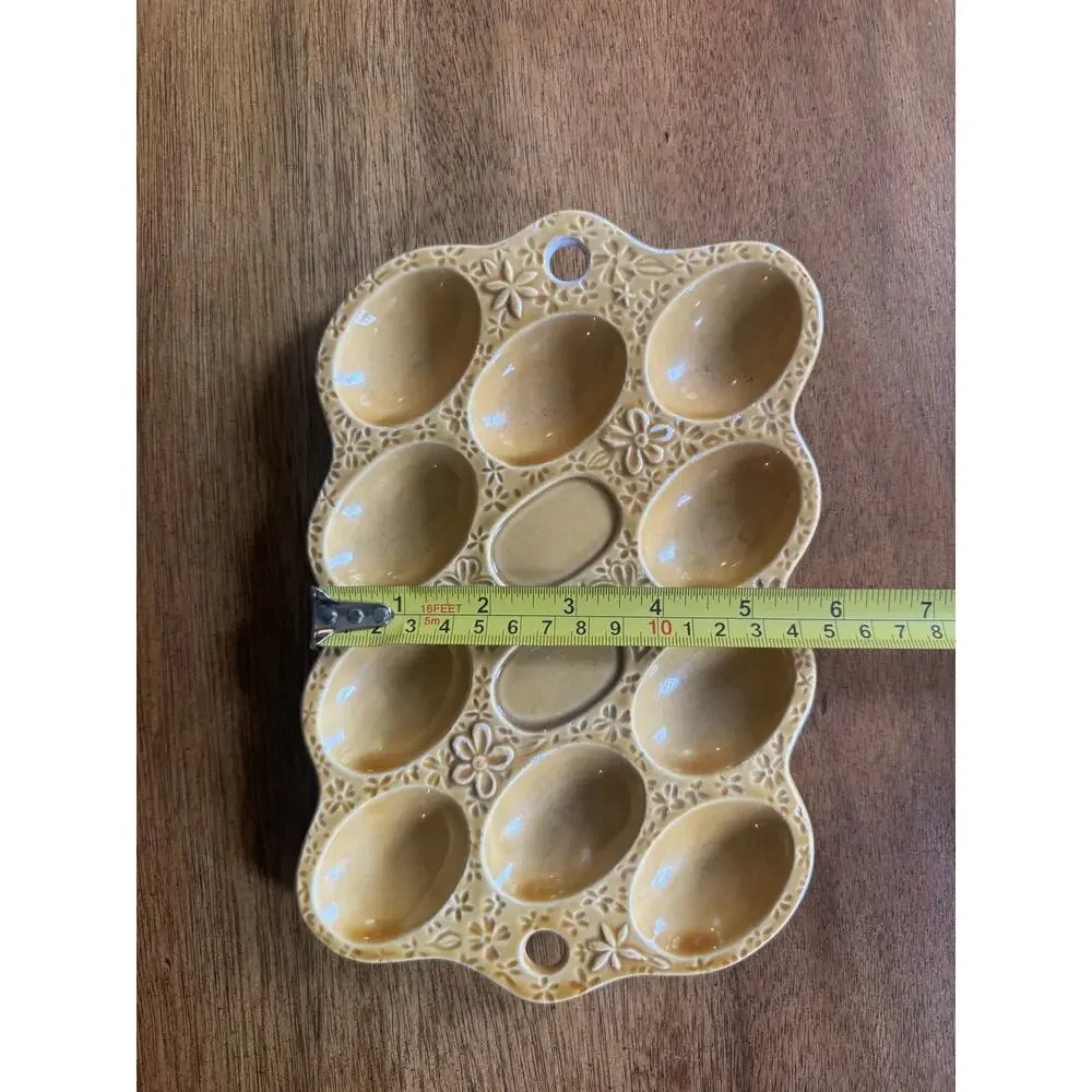 Vintage Floral Deviled Egg Tray Mustard Yellow Lightweight Plastic 10 Egg